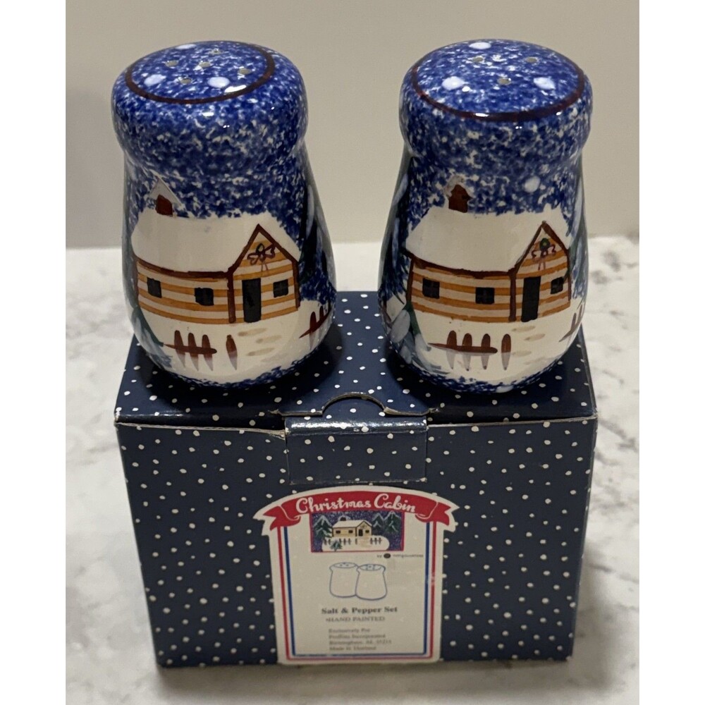 Living Quarters Christmas Cabin Salt & Peppers Shaker Set in Box